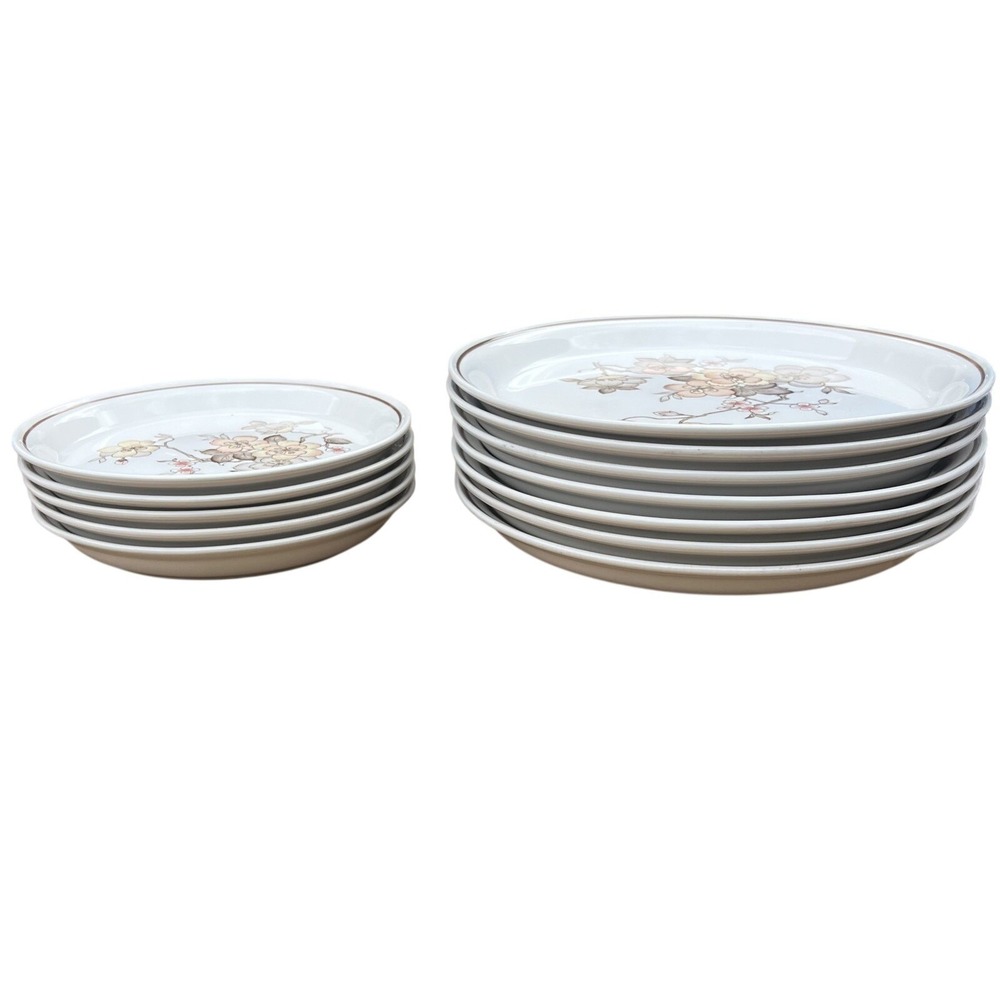 Nitto Heather Stone Shantung 9825 13 Pc Dinner‎ Plates & Saucer Set Floral
